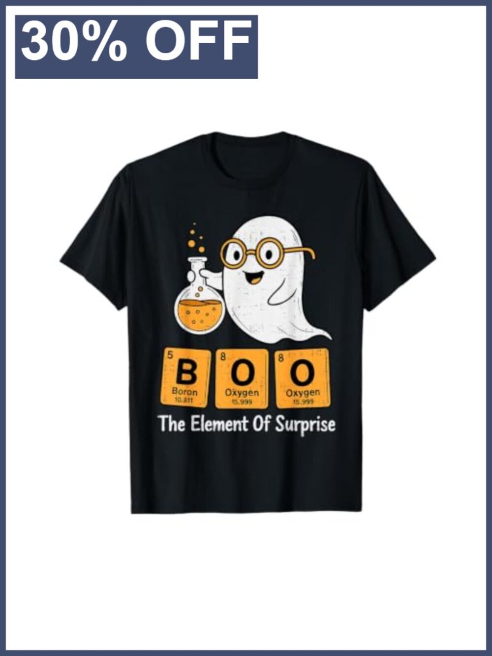Boo Ghost Chemistry Pun Science Periodic Table Halloween Tee